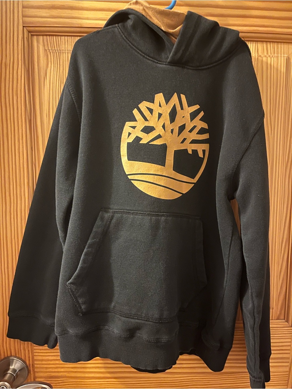 Timberland Men's Black Hoodie with Gold Tree Logo